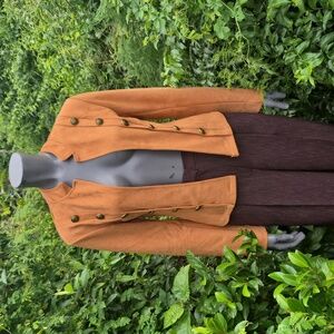 Music Brand Ladies Cozy Rust Faux Suede Collarless Double Breasted Jacket